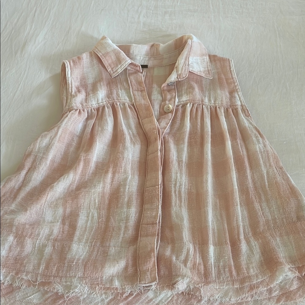 Free People Pink Plaid Sleeveless Top- Sz S